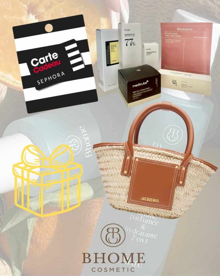 Gagnez coffret avec une carte cadeau Sephora de 100€, 1 lot de skincare Coréenne, et un sac Jacquemus