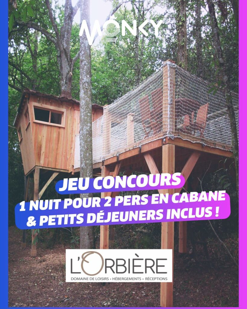 Gagnez une nuit pour 2 personnes en cabane perchée à 8m avec petits-déjeuners inclus