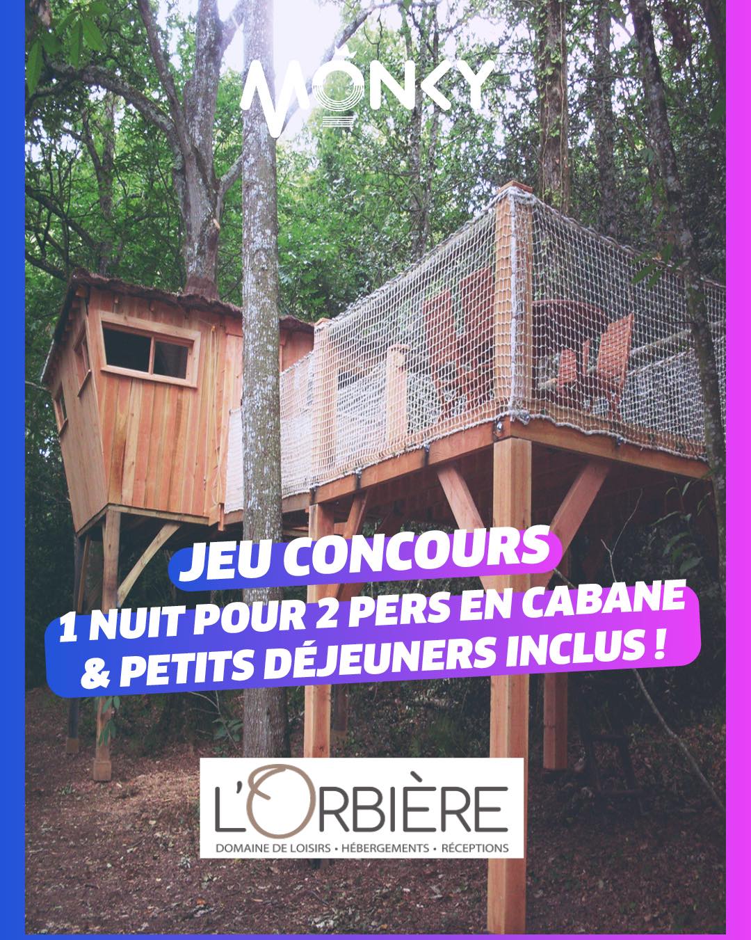 Gagnez une nuit pour 2 personnes en cabane perchée à 8m avec petits-déjeuners inclus