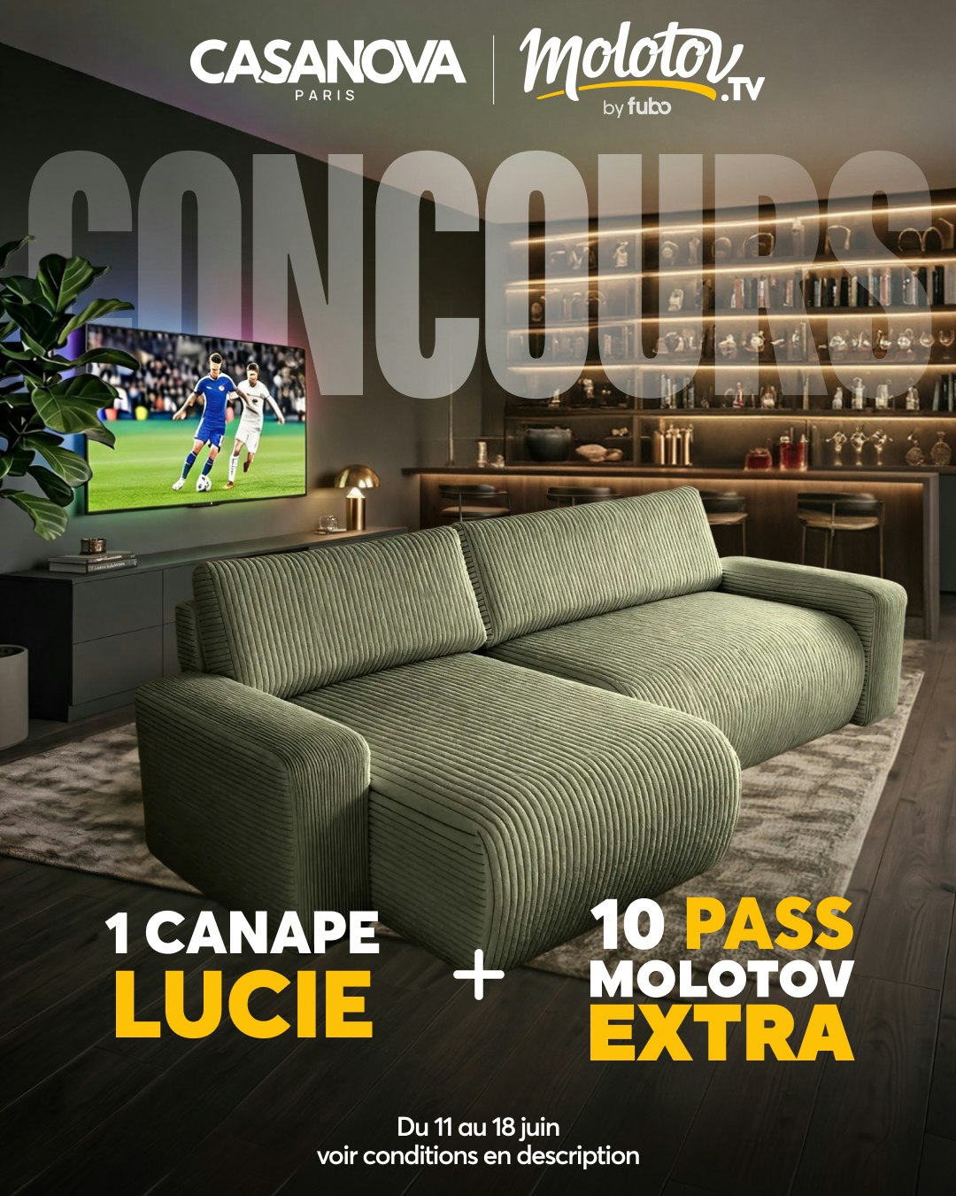 Gagnez un canapé Lucie angle vert Casanova Paris d&rsquo;une valeur de 799€