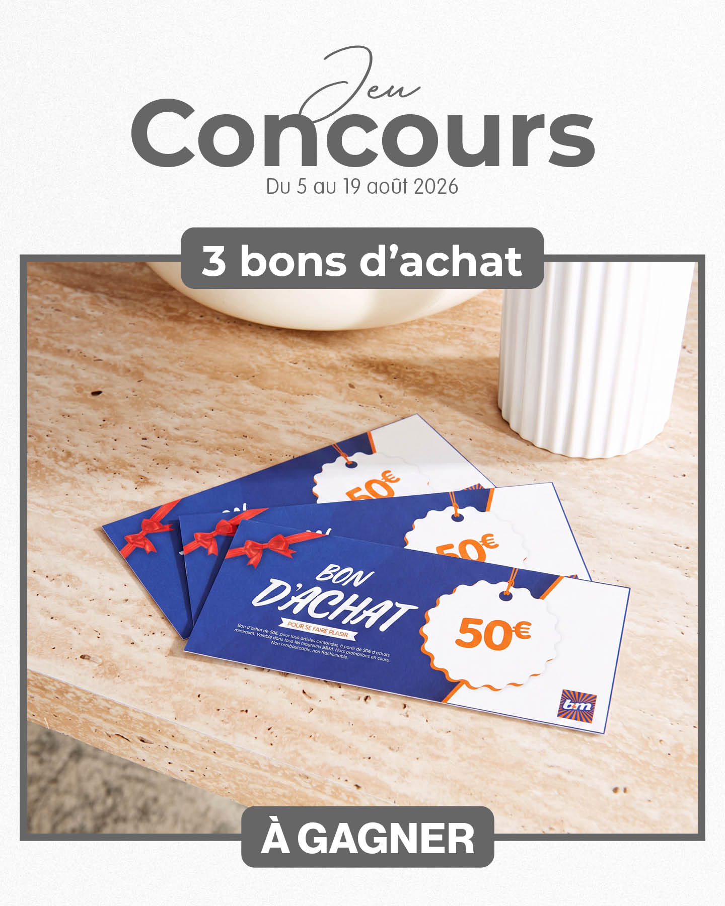 B&M vous offre la chance de gagner 3 bons d&rsquo;achats de 50€ !